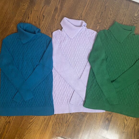 (3) Lands' End cable knit split cowl neck sweaters size M Tall women's - Picture 2 of 8